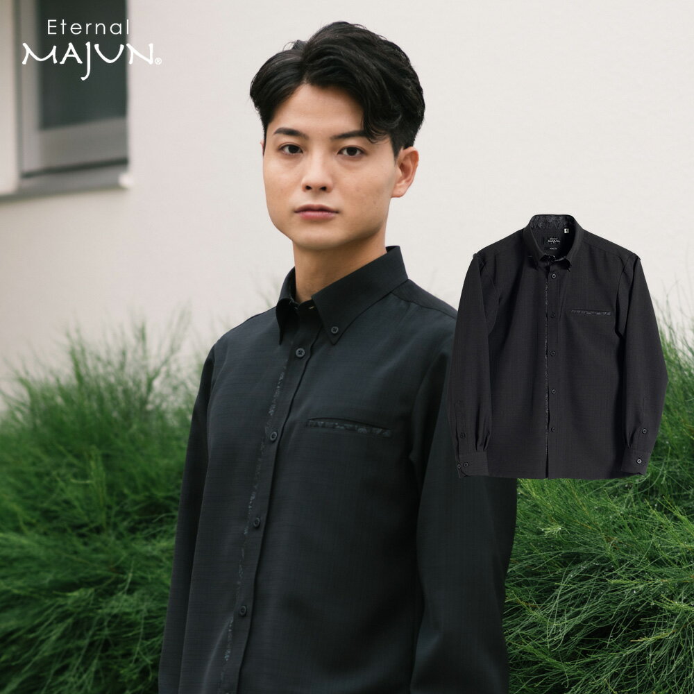 かりゆしウェア 日本製 沖縄 かりゆし シャツ 長袖 ボタンダウン 喪服 黒 ブラック アロハシャツ アロハ MAJUN マジュン majun ギフト プレゼン...