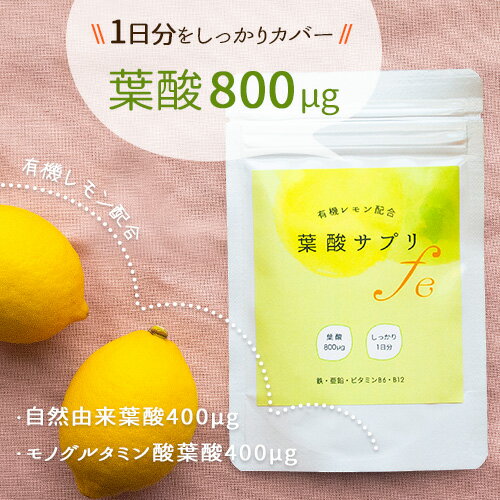 オーガニック 葉酸サプリ【お得な10袋】有機レモン 葉酸 サプリメント 鉄分＋カルシウム 乳酸菌 モノグルタミン酸型 天然葉酸 800μg 妊婦 妊活 妊娠 産前 産後 授乳 国産 無添加 ヤマノ【クーポン対象】【メール便可】