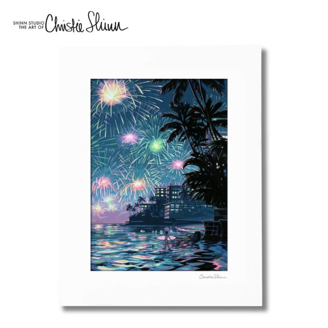 クリスティシン アートプリント FRIDAY FIREWORKS 28.0×35.5cm【Christie Shinn ハワイ ハワイアンアート ハワイアン雑貨 絵 アーティスト 西海岸テイスト インテリア アート 】
