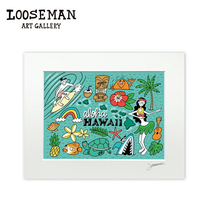 ルーズマン アートプリント "ALOHA HAWAII MAP" 28.0×35.5cm【LOOSEMAN looseman ハワイ アート サーフ サーフアーティスト 絵 海 波 ハワイアンアート サーフアート ハワイアン雑貨 インテリア 西海岸 テイスト】のサムネイル