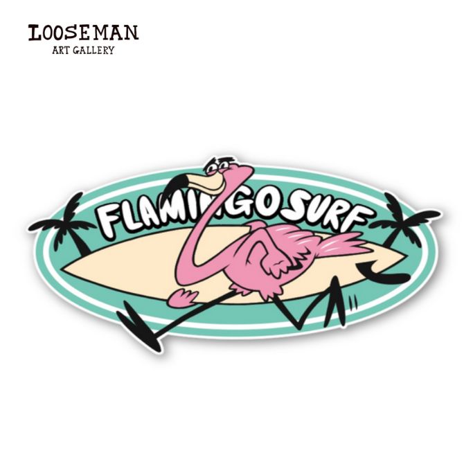 Rakuten - ルーズマン ステッカー 『FLAMINGO SURF』【looseman LOOSEMAN ステッカー 防水 サーフィン サーフボード ハワイ ハワイアン サーフ カリフォルニア シール 西海岸 ビーチテイスト 海 波 防水ステッカー 車 スーツケース カスタム】