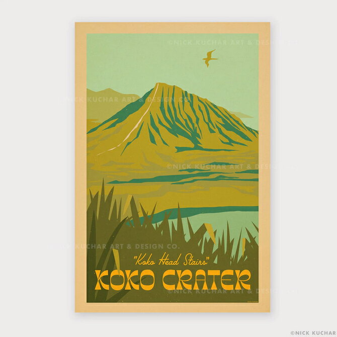 ニックカッチャー ハワイトラベルプリント Koko Crater, Oahu【Nick Kuchar nickkuchar ハワイ アート レトロハワイ トラベルプリント サーフ サーフアーティスト 絵 海 波 ノースショア オアフ ハワイアン インテリア 西海岸 テイスト ニック カッチャー】