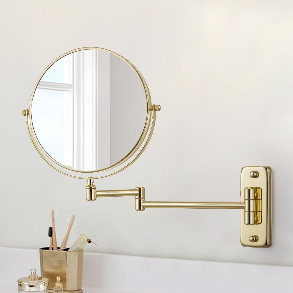 Cerdeco 真実の両面鏡DX 5倍拡大率+等倍 金色洋式アームミラー 伸縮可能 壁付けミラー 両面化粧鏡 360度回転 メイク 化粧道具 折りたたみホテルミ...