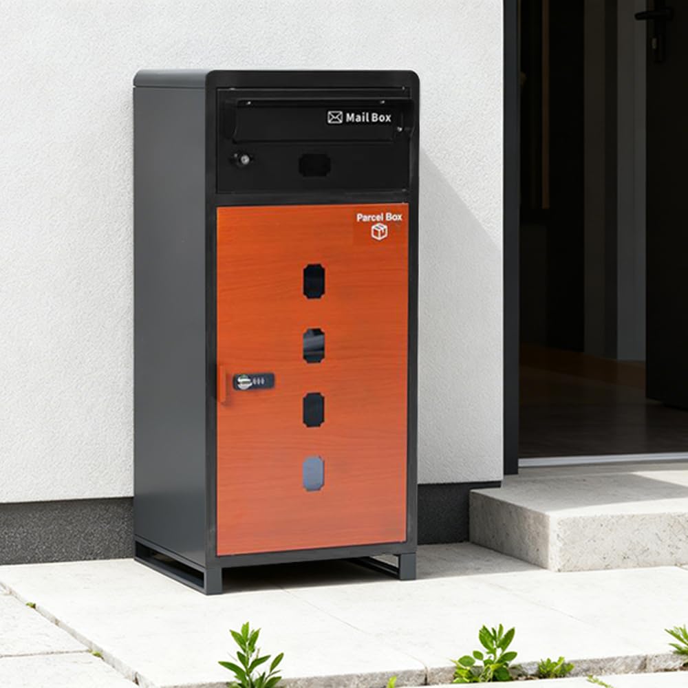 Yumcute 宅配ボックス ポスト付き 大容量 一体型 工事不要 置き配ボックス 防水 屋外 ダイヤル錠 キーロック式 防犯対策 印鑑ホルダー メッセージテンプレート ワイヤー アンカー付き 雨除けひさし 置き型 簡単設置 不在受取