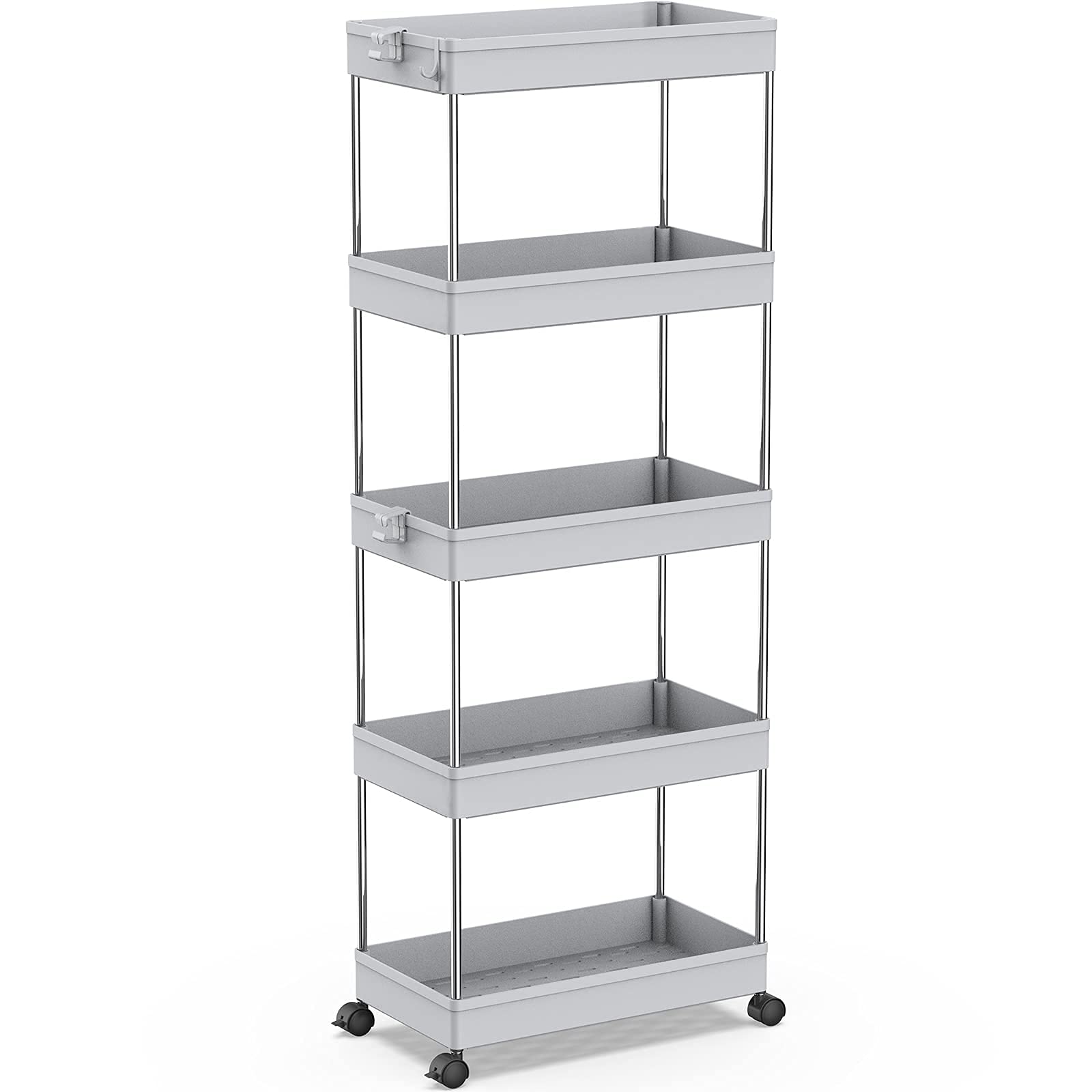 楽天SelectSHOP 岐阜 楽天市場店SPACEKEEPER キッチンワゴン スリム 隙間収納 22cm 収納ラック キャスター付き 収納カート ローリングラック おしゃれ 調味料 食品 ペットボトル 小物 台所 洗面所 冷蔵庫横 5段 ビッグ グレイ