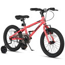 【Glerc】AMOS子供用マウンテンバイク自転車 16インチこどもMTB 小学生 4歳 5歳 6歳 男の子かっこいい自転車 補助輪 キックスタンド ファットタイヤ チェーンカバー シングルギア スイカ 赤 レッド