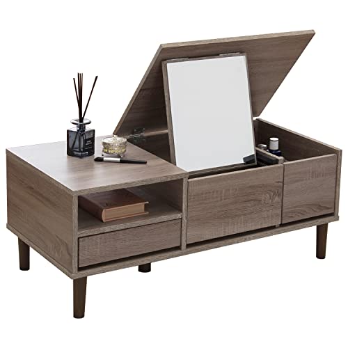 萩原 ドレッサー テーブルドレッサー ロータイプドレッサー テーブル 【1台2役でコンパクト】化粧台 鏡台 デスク 机 収納 幅95cm グレー RD-1126GY