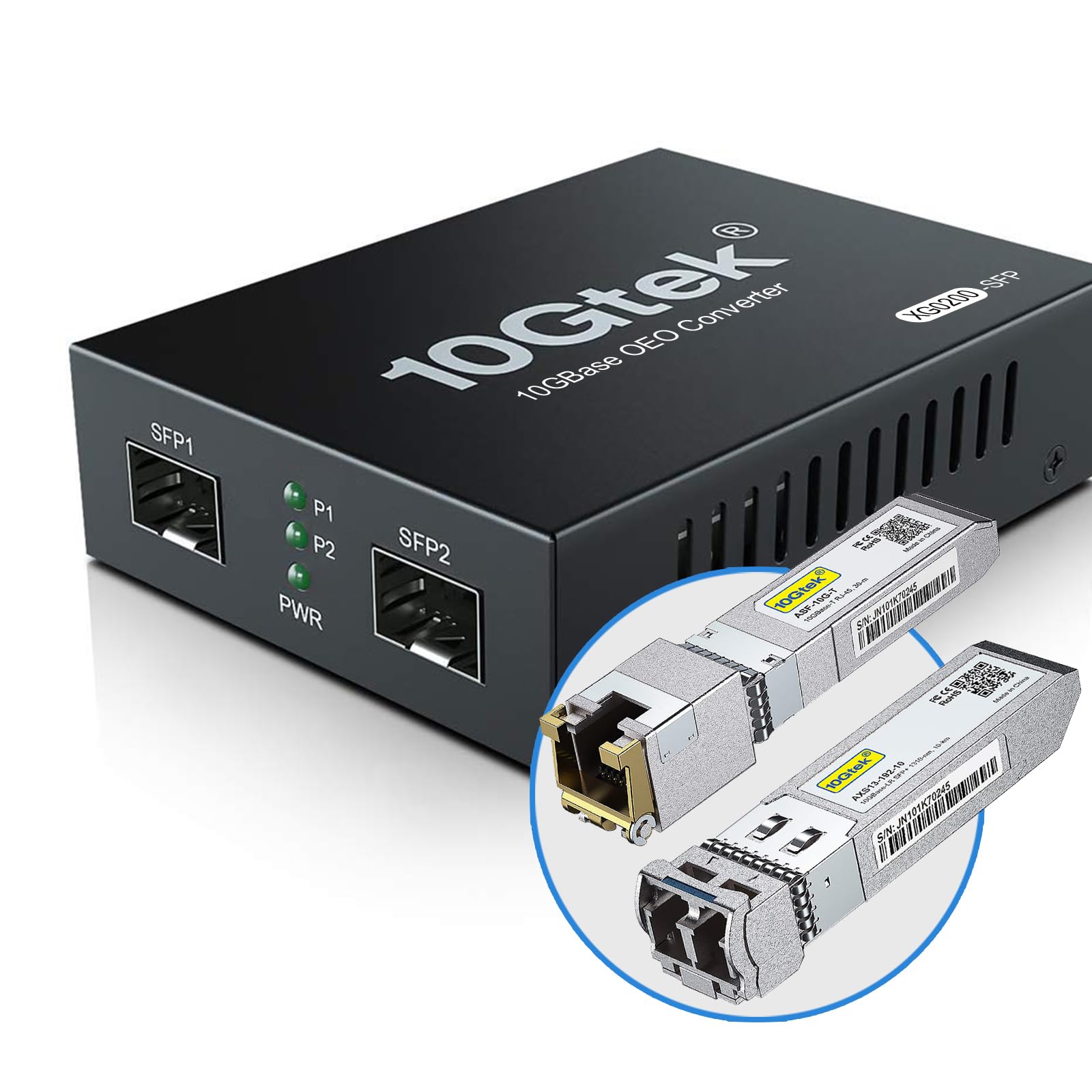 樂天商城 - 10Gtek 10G 光メディアコンバーター G0200-SFP (Kit #33), 10GBase-T 最大30m, SFP + LRモジュール 10km SMF 1310nm