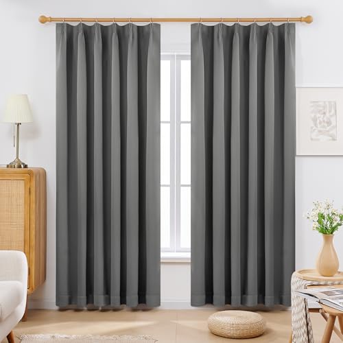 Deconovo カーテン 1級遮光 2枚組 幅150×丈200cm 厚手 ドレープ 形態記憶 洗濯OK UVカット 日本JSL認証 遮光率99.99% 昼夜の視線対策 省エネ 寝室 リビング用 アジャスターフック対応 グレー