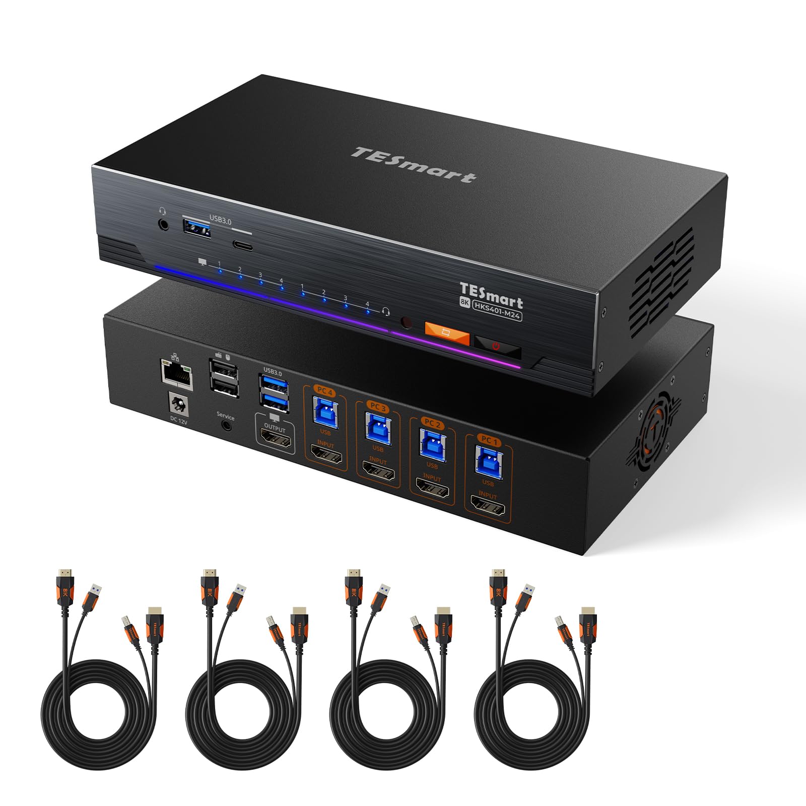 TESmart KVMスイッチ 8K@60Hz 4入力1出力 HDMI パソコン4台モニター1台切り替え USB3.0 KVM切替器 4K@120Hz/144Hz ギガビットネットワーク EDID機能 L/Rオーディオポート ホットキー切替 VRR/FVA