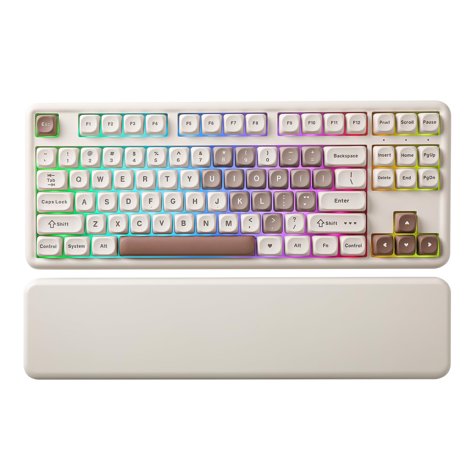 YUNZII B87 ワイヤレスメカニカルキーボード ゲーミングキーボード BT5.0/2.4G/USB-C NKRO QMK/VIAソフトウェアカスタム MOAキーキャップ ガスケット RGB リストレスト Win/Mac用 (ブラウン, ハートミルクV