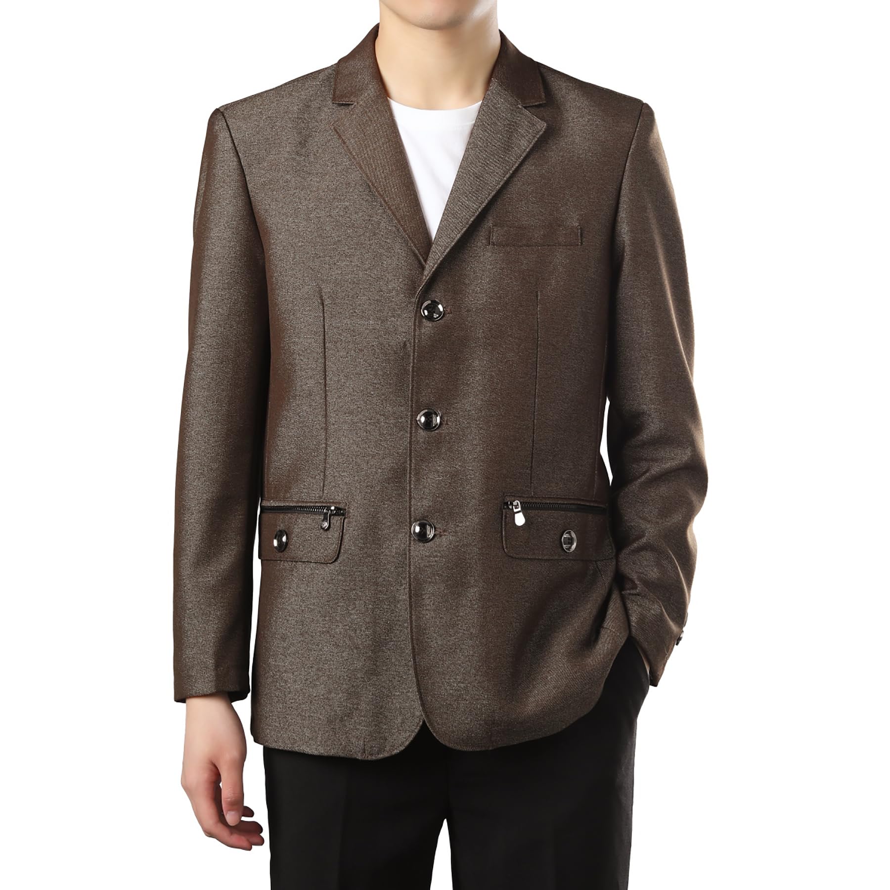 [YFFUSHI] メンズ テーラードジャケット 長袖 ブレザー 三つボタン ビジネス ジャケット 秋 スリム メ..