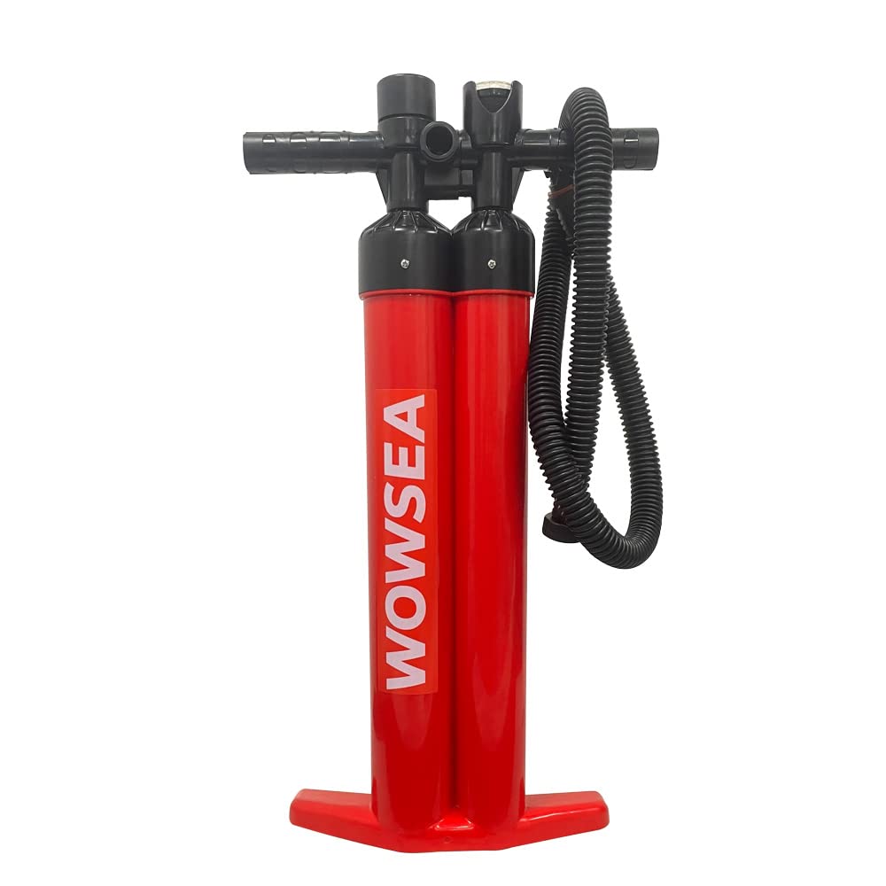 WOWSEA マニュアルエアーポンプ ダブルアクション 空気入れ&空気抜き 両対応 28psi インフレータブルSUP用 空気入れ (Red-2)