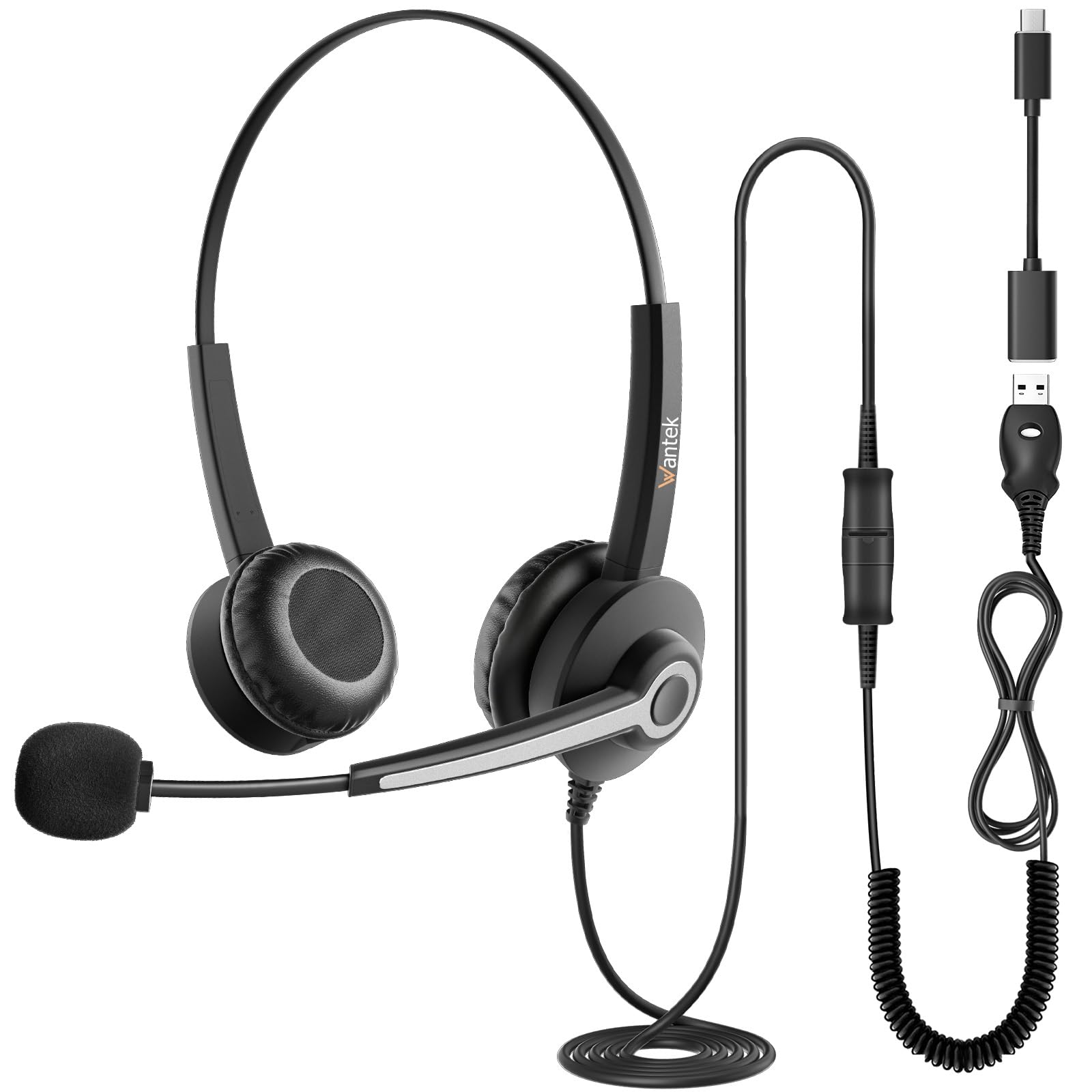 Wantek ヘッドセット USB Type-C 両耳 ヘッドホン 有線 ノイズキャンセリングマイク付き Web会議、Zoom/Skype、ビジネス、オフィス、在宅勤務、業務用、リモートワーク、オンライン授業・学習に適用 クリアな通話 スマホ Mac PC