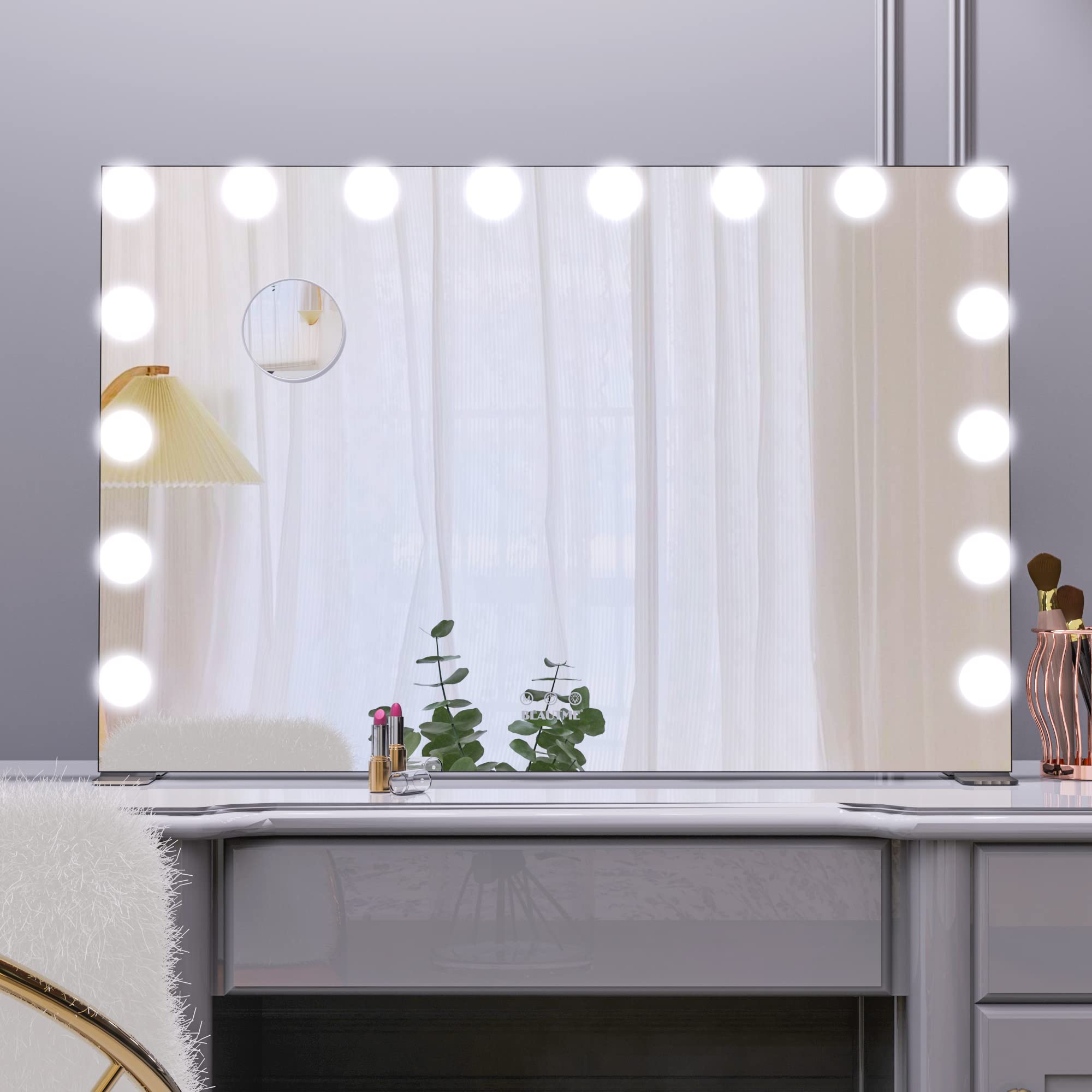 Wonstart女優ミラー 62x91cm ハリウッドミラー卓上 大型 壁掛け/卓上両用 16LEDライト付き 3色ライトモード 明るさ調節可能 記憶機能 卓上ミラー 大きい 10倍拡大鏡付き