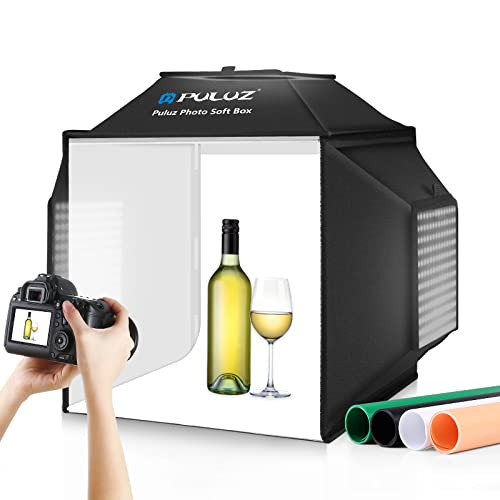 【2023新登場】PULUZ 撮影ボックス 40cm折りたたみ式撮影ブース 物撮り用ボックス 簡易スタジオ ソフトボックス 480PCSランプビーズ 5500K 無段階調光 4色PVC背景 ディフューザー付き 卓上写真スタジオ 携帯便利/組立簡単/収納便利