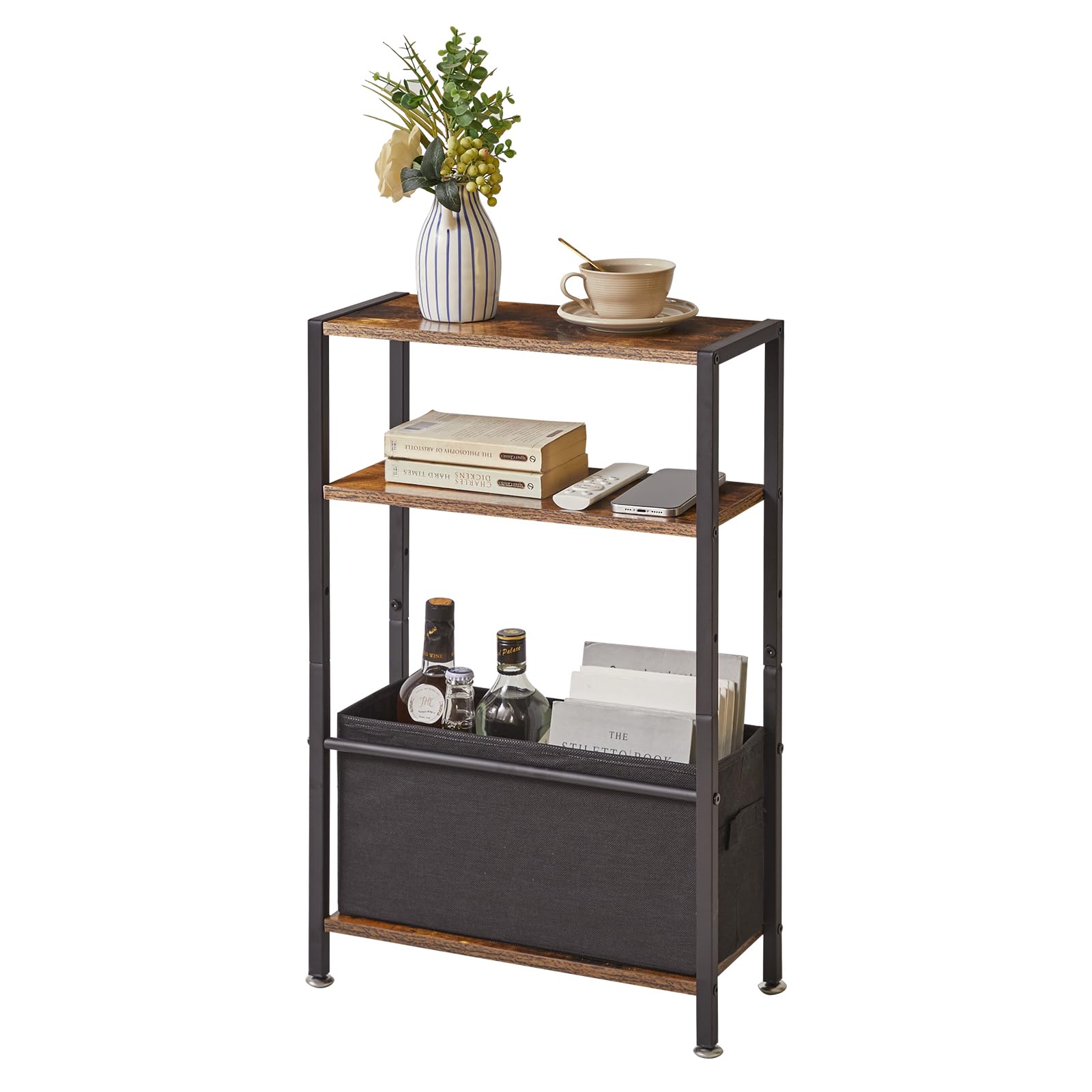 Aibiju サイドテーブル 小さい テーブル 狭い 棚高さ調節可能 シェルフ 本棚 スリム 幅43×奥行18×高さ6..