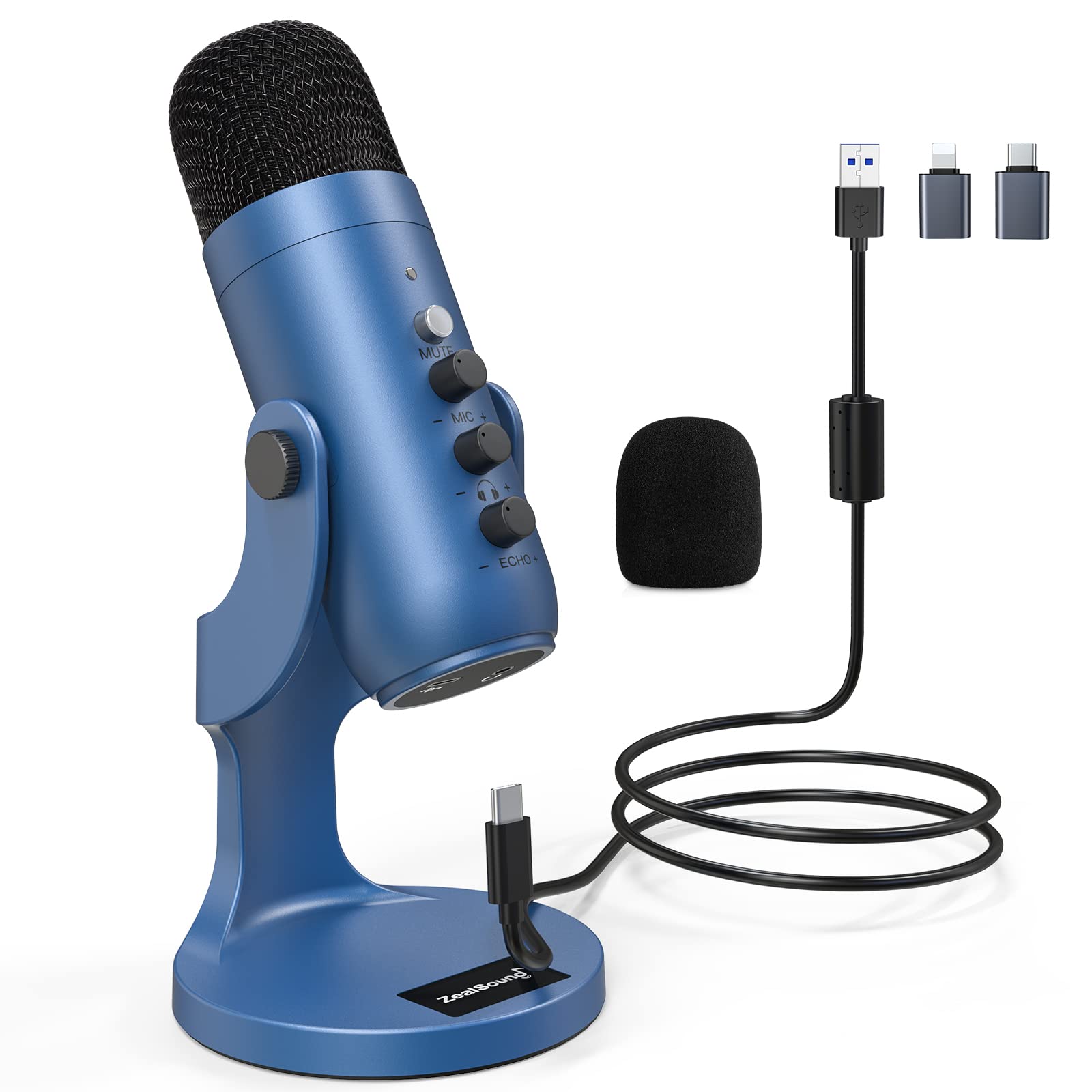 ZealSound USBマイク コンデンサーマイクPC用 配信用マイク 単一指向性 録音/ライブ配信/ゲーム実況/会議用 エコー機能付き 高感度集音 YouTube/Skype/LINE 生放送 USB ミニ Windows/Mac/Android/PS