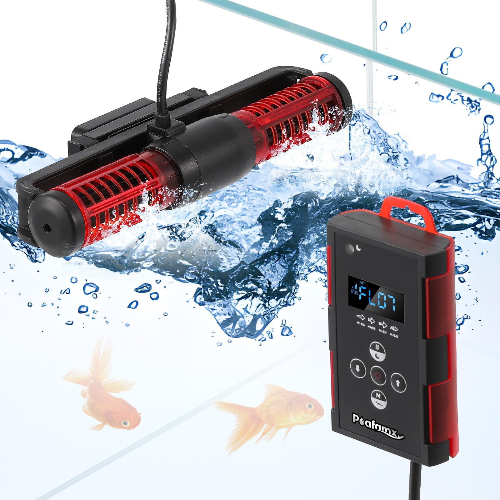 Poafamx 水流ポンプ 18W 吐出量：8000L/H 適用の海水/淡水水槽の長さ：・0.6/0.4-0.9m 10速度調節ラベル 4種類のフローモード ウェーブポンプ マグネット吸盤 水流ポンプ 水槽ポンプ アクアリウム 水槽循環ポンプ 波メーカー