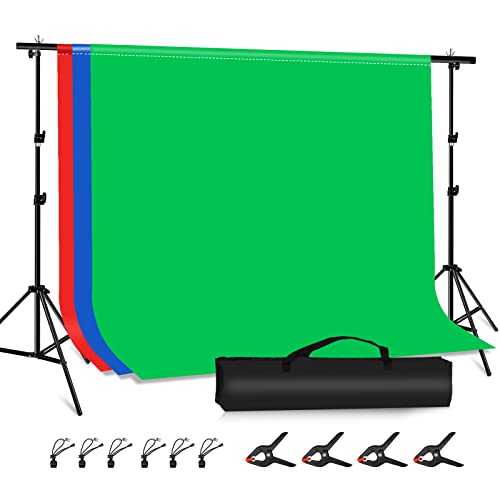 PULUZ バックペーパー 200 290cm背景布 背景スタンド2m 3m グリーンバック 背景フレームセット 撮影背景スタンド 写真撮影背景布 三脚付き グリーンスクリーン 3色ポリエステル背景 赤&青&緑 …