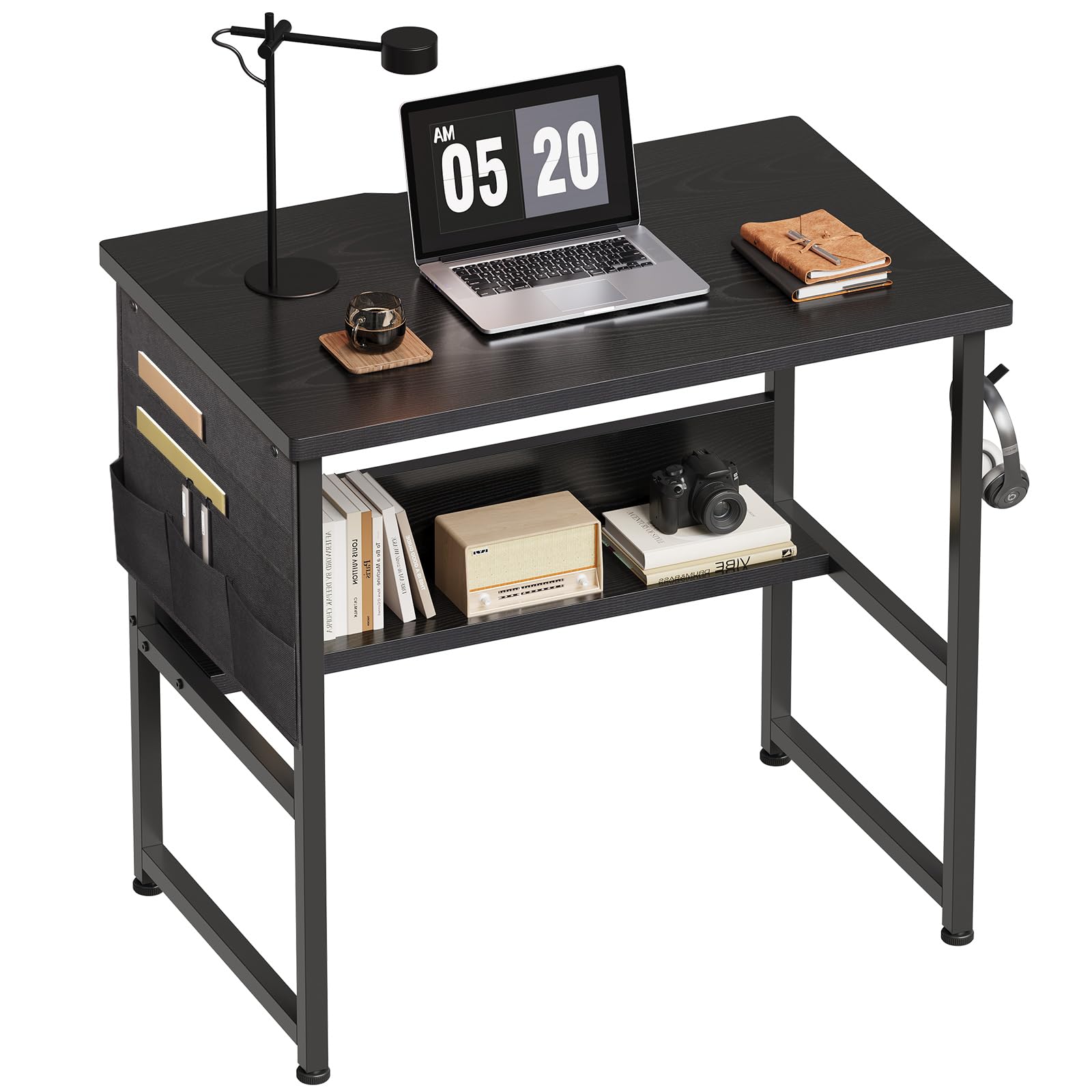YeTom 机 pcデスク ラック付きデスク パソコンデスク つくえ 幅80cm×奥行50cm 収納袋付き 勉強机 デスク 下棚付きデスク 学習デスク 学習机 作業机 省スペース 収納 在宅ワーク デスク 事務机 黒い