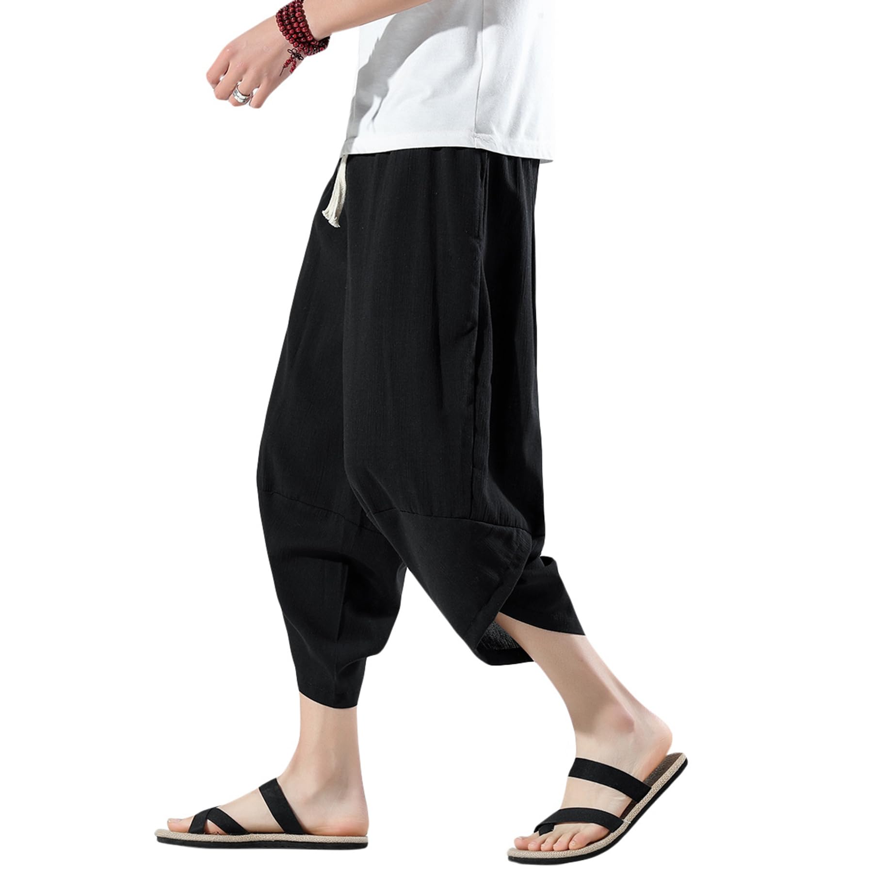 [YFFUSHI] サルエルパンツ メンズ 7分丈 和風 メンズ ゆったり 和風 ズボン 夏 メンズ 和風 4色 M-5XL ..