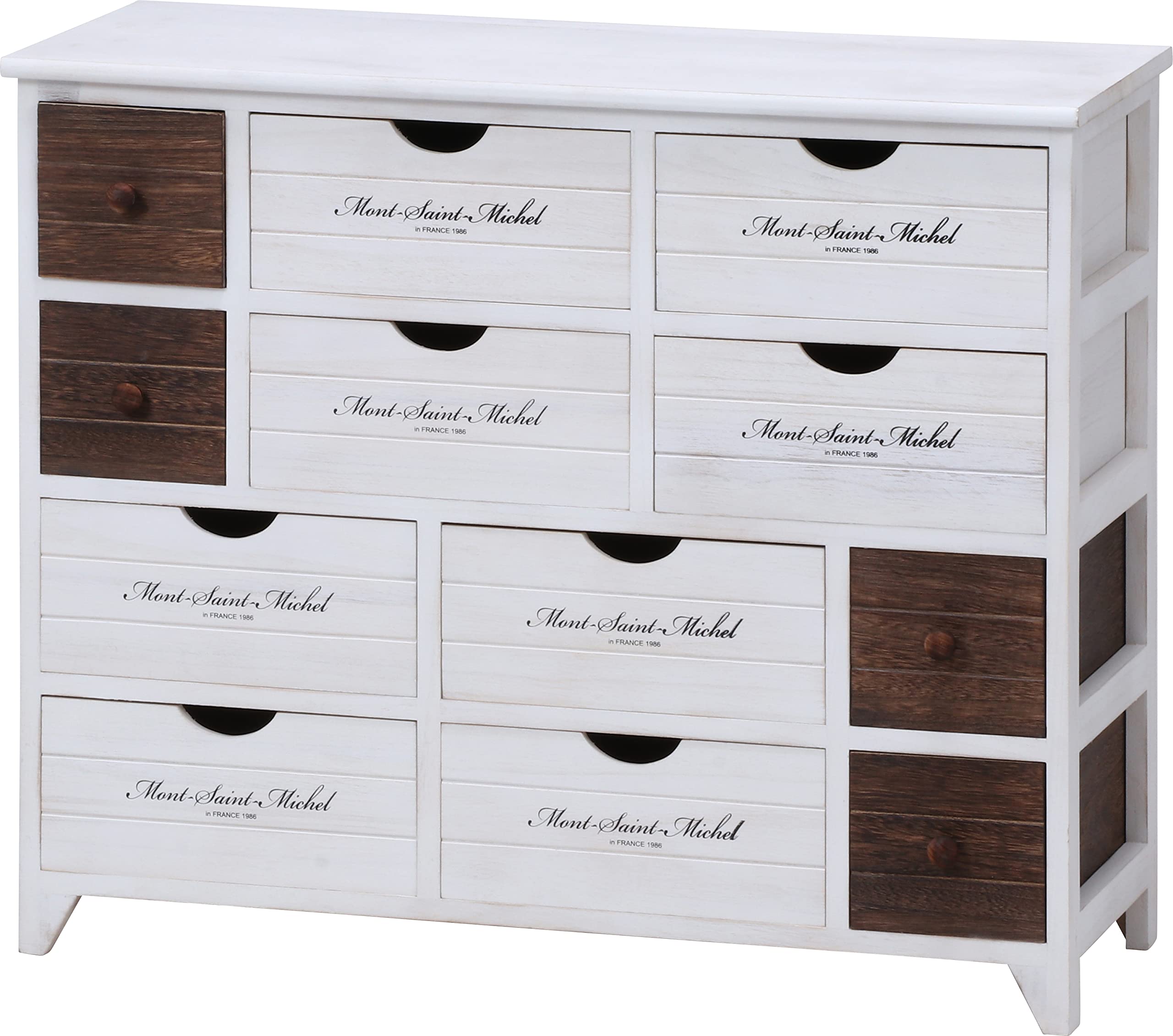 不二貿易 チェスト タンス 4段 幅84cm×奥行32.5×高さ71cm ホワイトウォッシュ 収納棚 引出し12杯 アンティーク カントリー調 完成品ミッシェル 38049