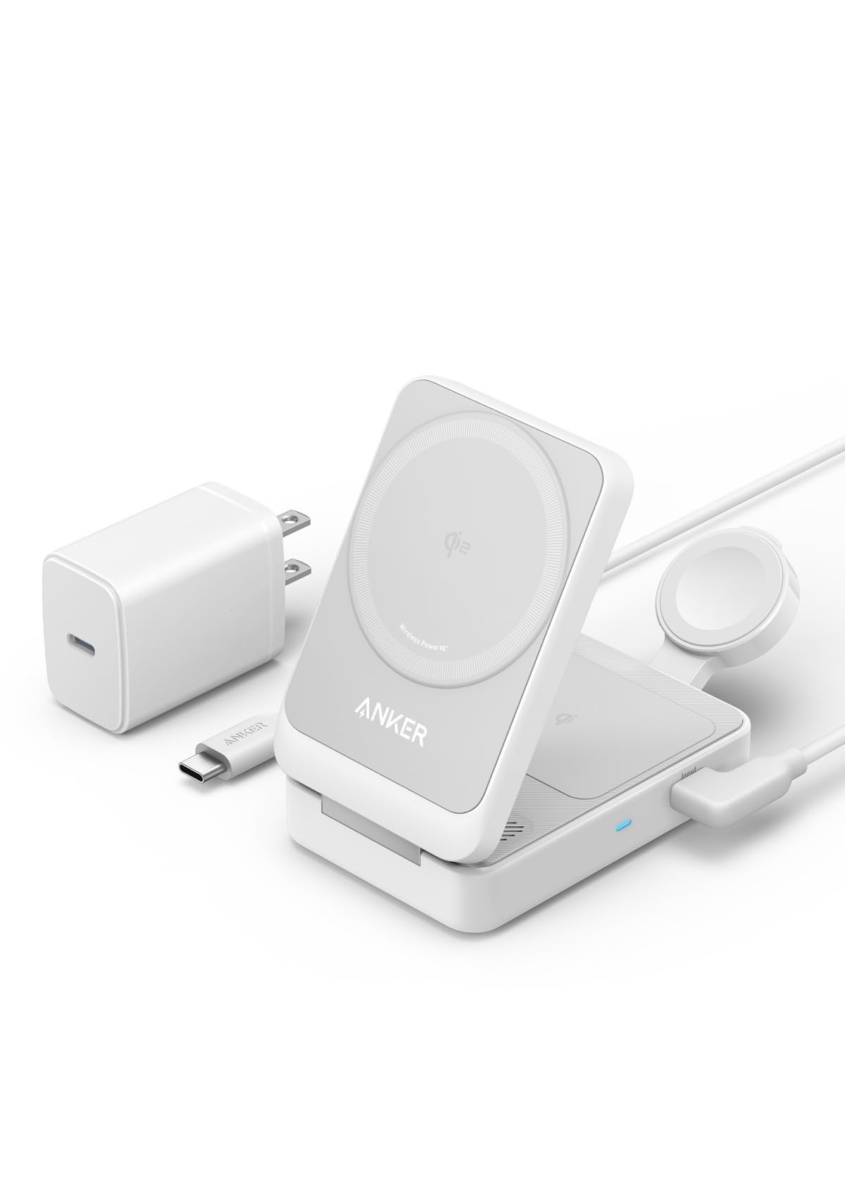 Anker MagGo Wireless Charging Station (Foldable 3-in-1) Qi2対応 マグネット式 3-in-1 ワイヤレス充電ステーション/ワイヤレス出力/Apple Watchホルダー付 MagSafe対応 iPh