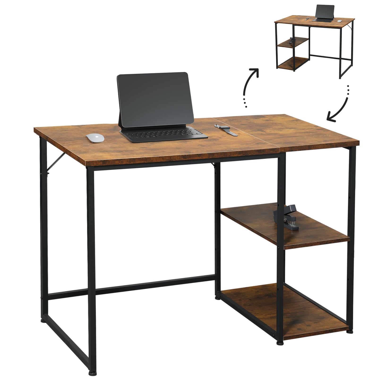 Maihail パソコンデスク 机 pcデスク computer desk 勉強机 ゲーミングデスク ワークデスク 家具 パソコンラック table 学習机 デスク 収納 100幅100*奥行48*高さ74cm SZ121LHM スチールウッド簡易棚付きデ