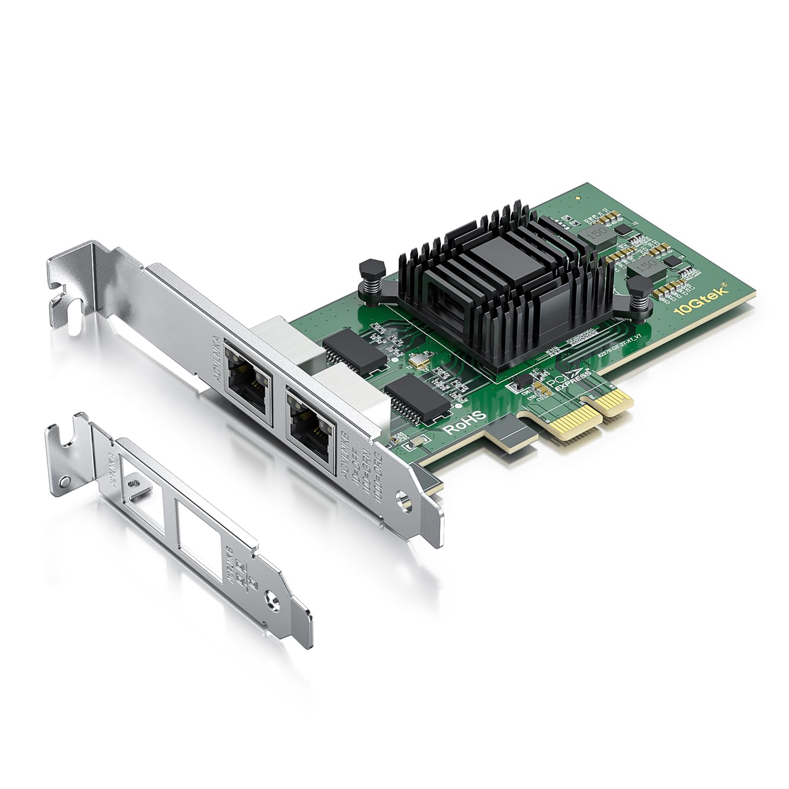 10Gtek 10/100/1000Mbps Gigabit LAN カード,インテル 82576純正ボード(チップ）実装, イーサネット PCI Express ネットワーク カード, デュアル RJ45ポート, PCI-E 2.0 X1,Intel E