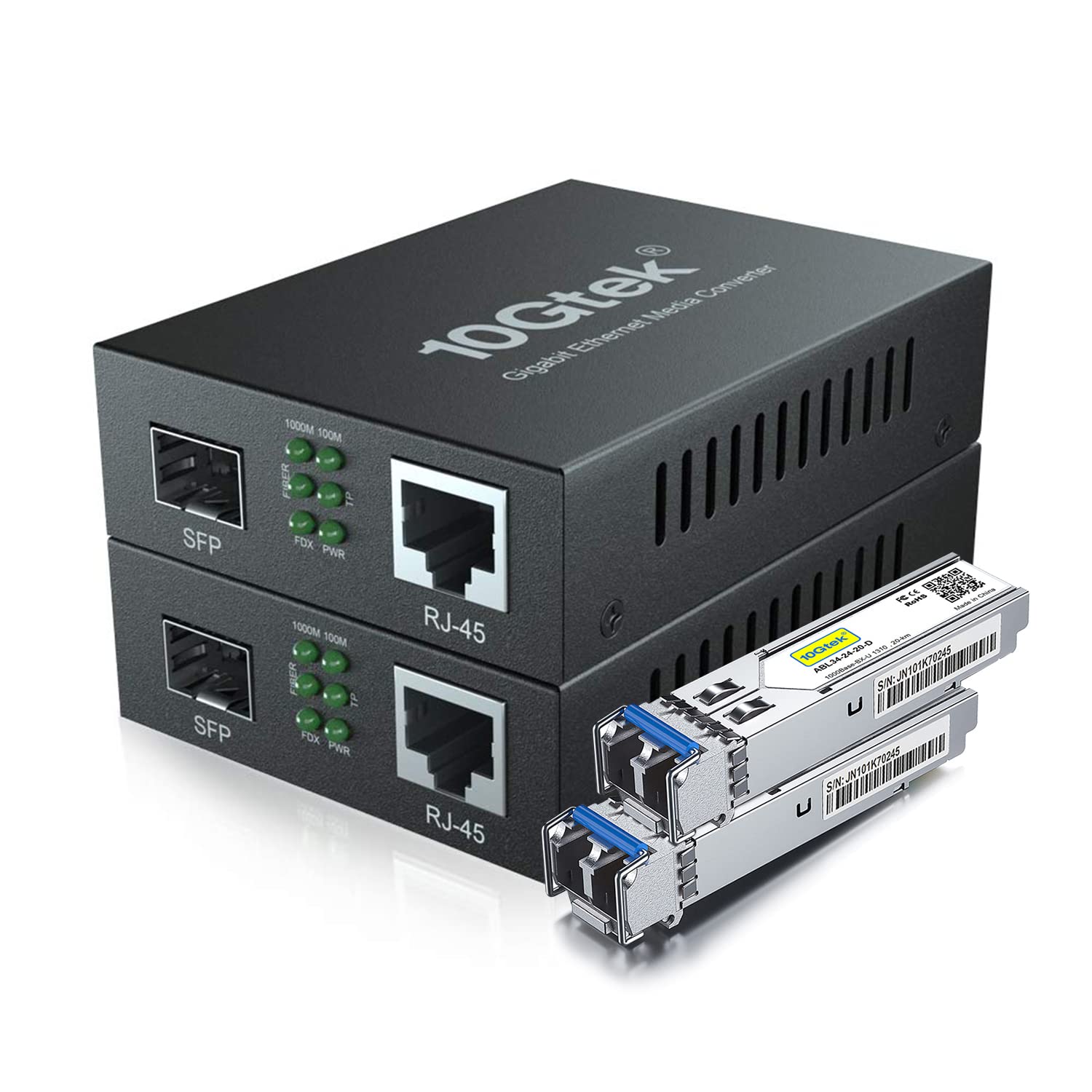 10Gtek 2�ĥ��å� �����ӥå� ����ǥ�������С����� ���󥰥�⡼�� �ǥ奢��LC�ե����С� 1.25Gb/s SFP�⥸�塼�� to 10/100/1000Base-Tx 1000Base-LX SFP �դ� ��1310nm 20km��