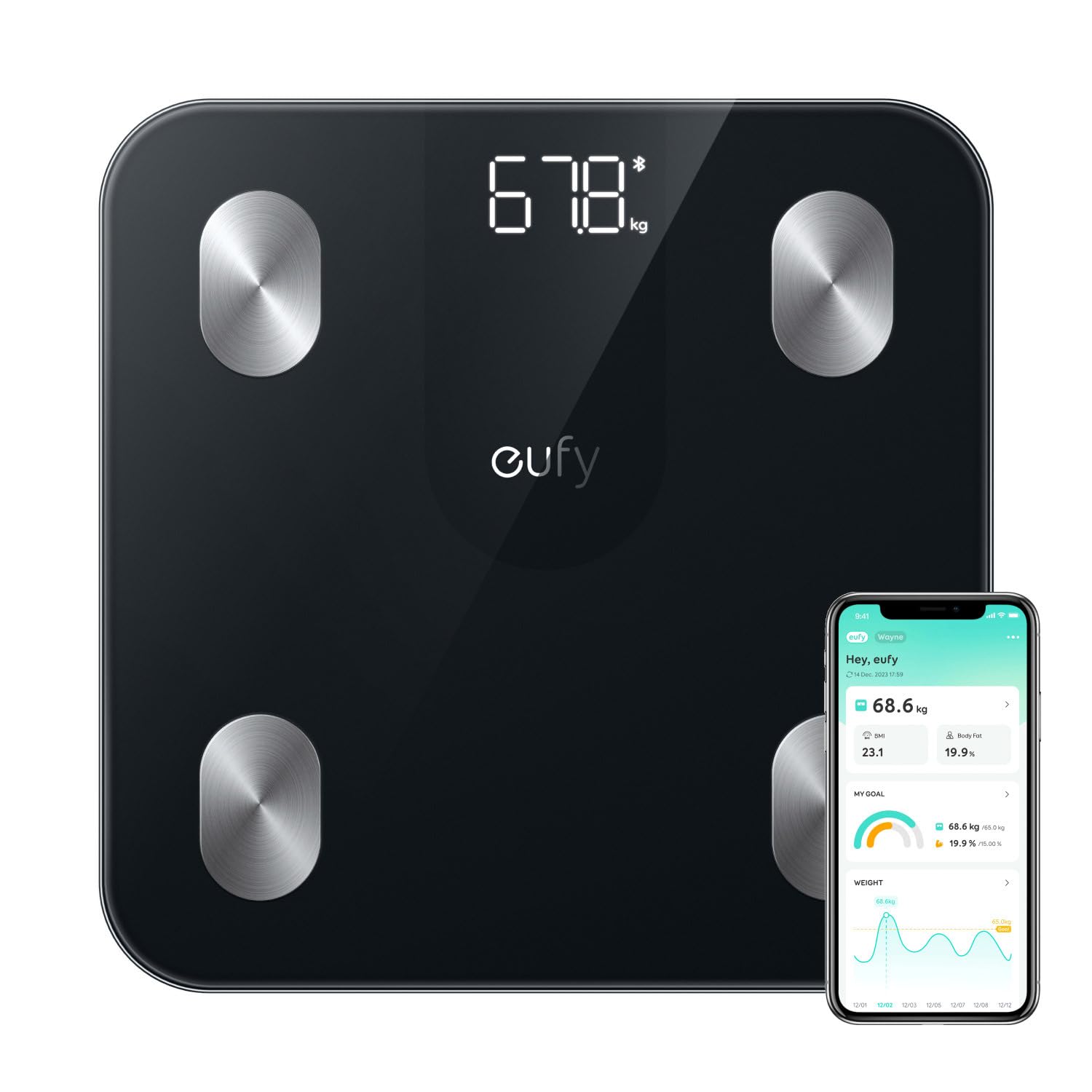 Anker Eufy (ユーフィ) Smart Scale A1（体重体組成計）【アプリ対応/Fitbit連携/体脂肪率/BMI/基礎代..