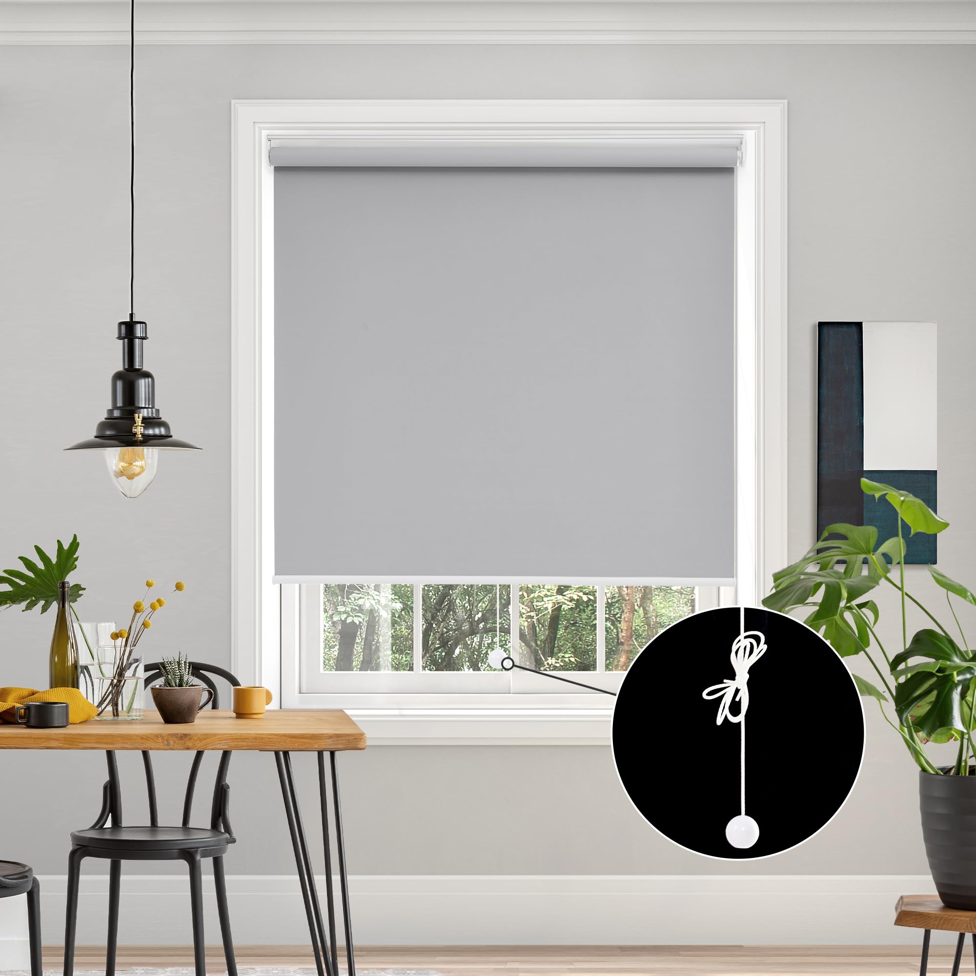 Deconovo プルコード式 ロールスクリーン 幅120丈180cm グレー ロールカーテン 1級遮光 100%遮光 保温 ..