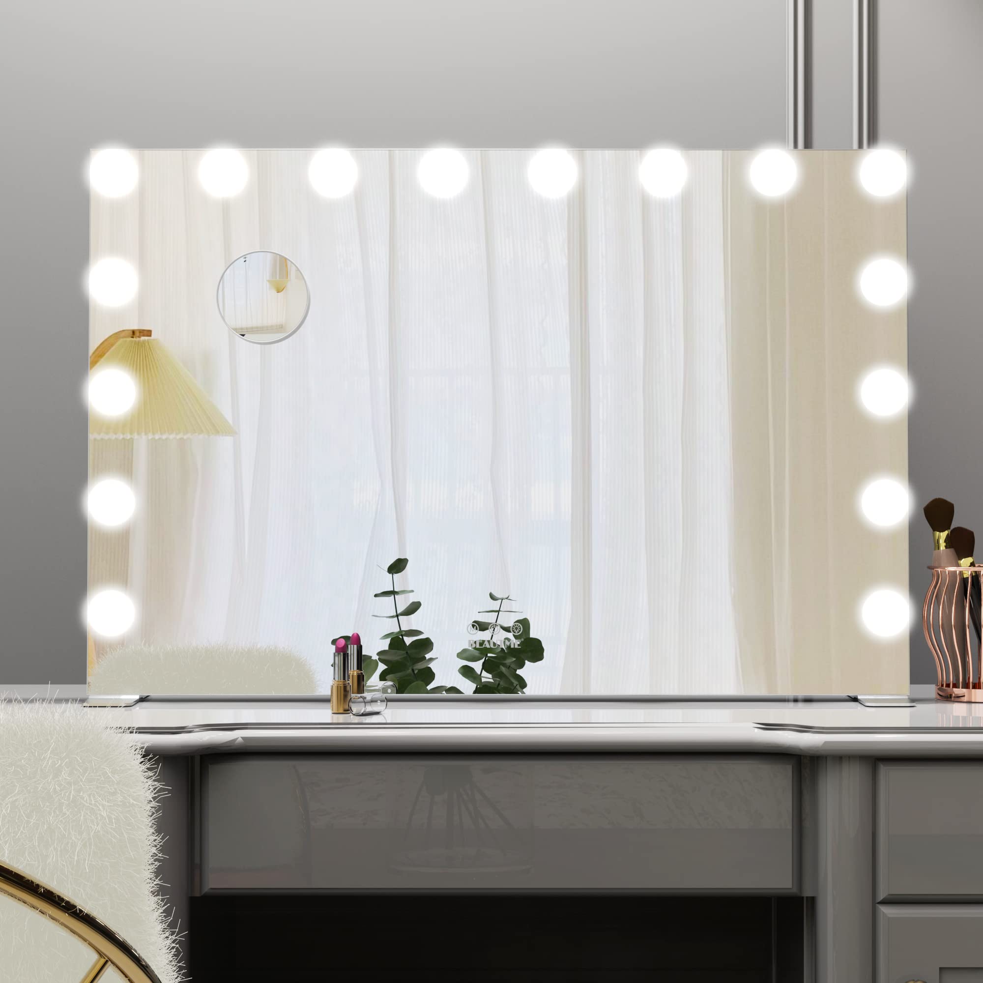 Wonstart女優ミラー 62x91cm ハリウッドミラー 大型 壁掛け/卓上両用 16LEDライト付き 3色ライトモード..