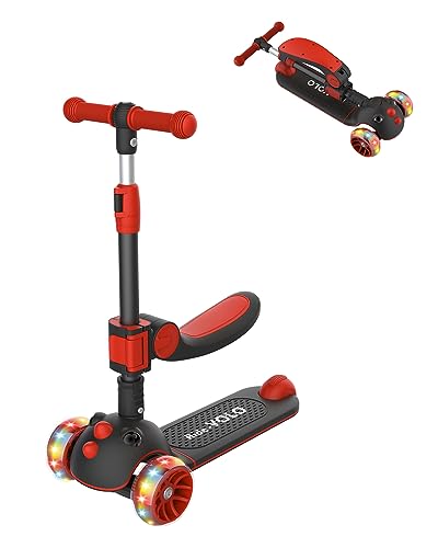 楽天SelectSHOP 岐阜 楽天市場店キックスクーター 子供用 RideVOLO キックボード 2way三輪車 三段階高さ調整 62/74/81cm 光るLEDタイヤ 折り畳み式 シート高さ調節可能 方向変換 耐荷重50kg アウトドアに適用 おもちゃ 安定 ギフトに最適 レッド