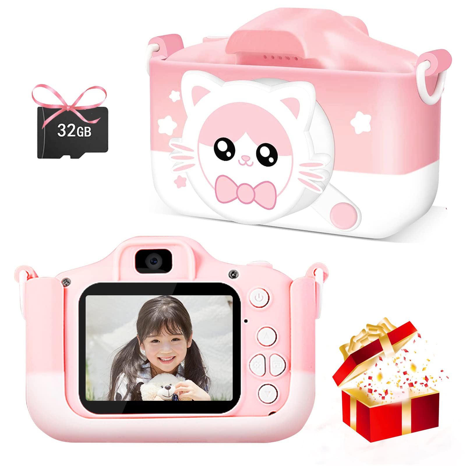 Pinguma キッズ トイカメラ 子供用 女の子 デジタルカメラ 動画カメラ 2.0インチIPS 画面 超 8倍ズーム タイマー撮影 32GBメモリーカード付...