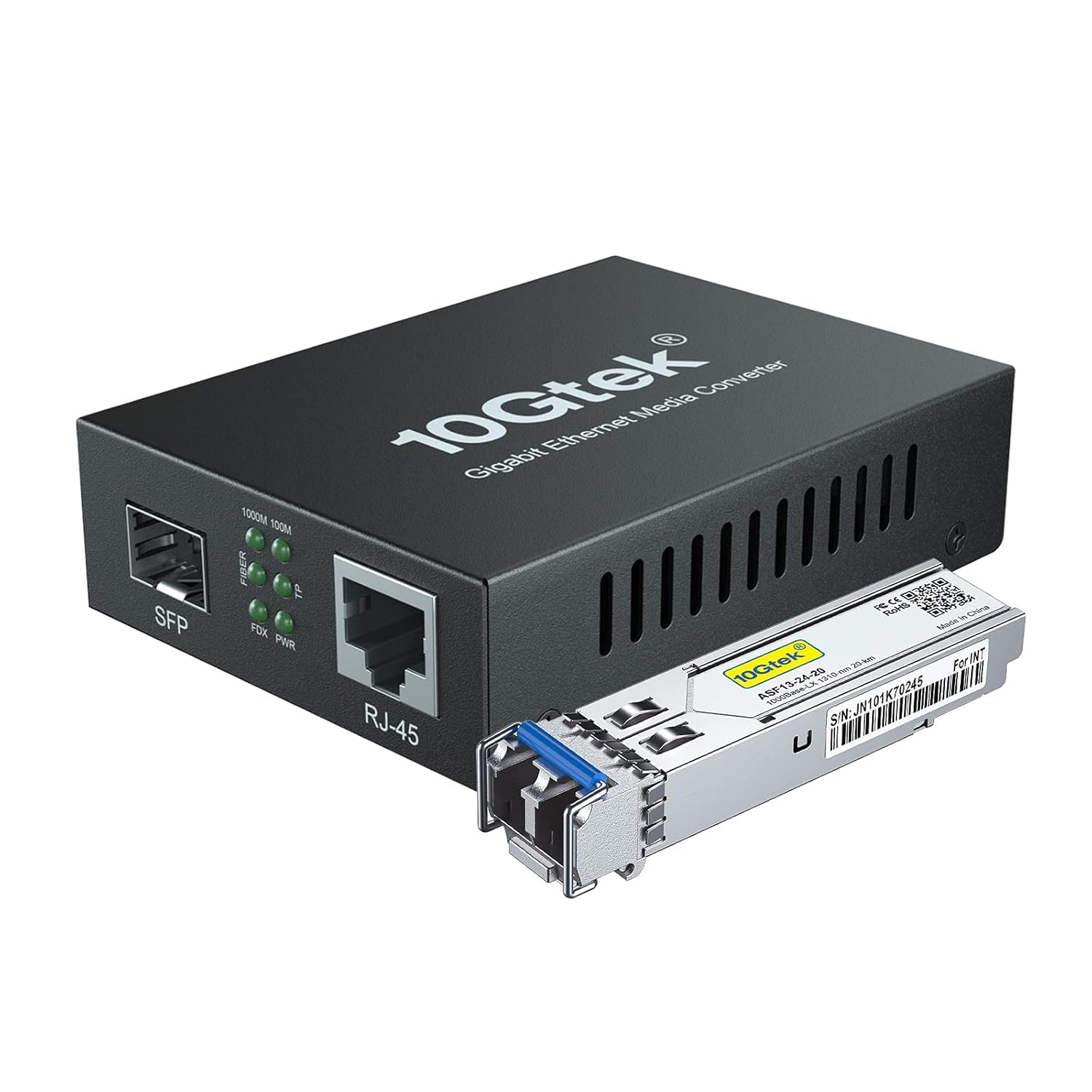 Rakuten - 10Gtek ギガビット 光メディアコンバーター シングルモード デュアルLCファイバー 1.25Gb/s SFPモジュール to 10/100/1000Base-Tx 1000Base-LX SFP 付き セット（1310nm 20km）