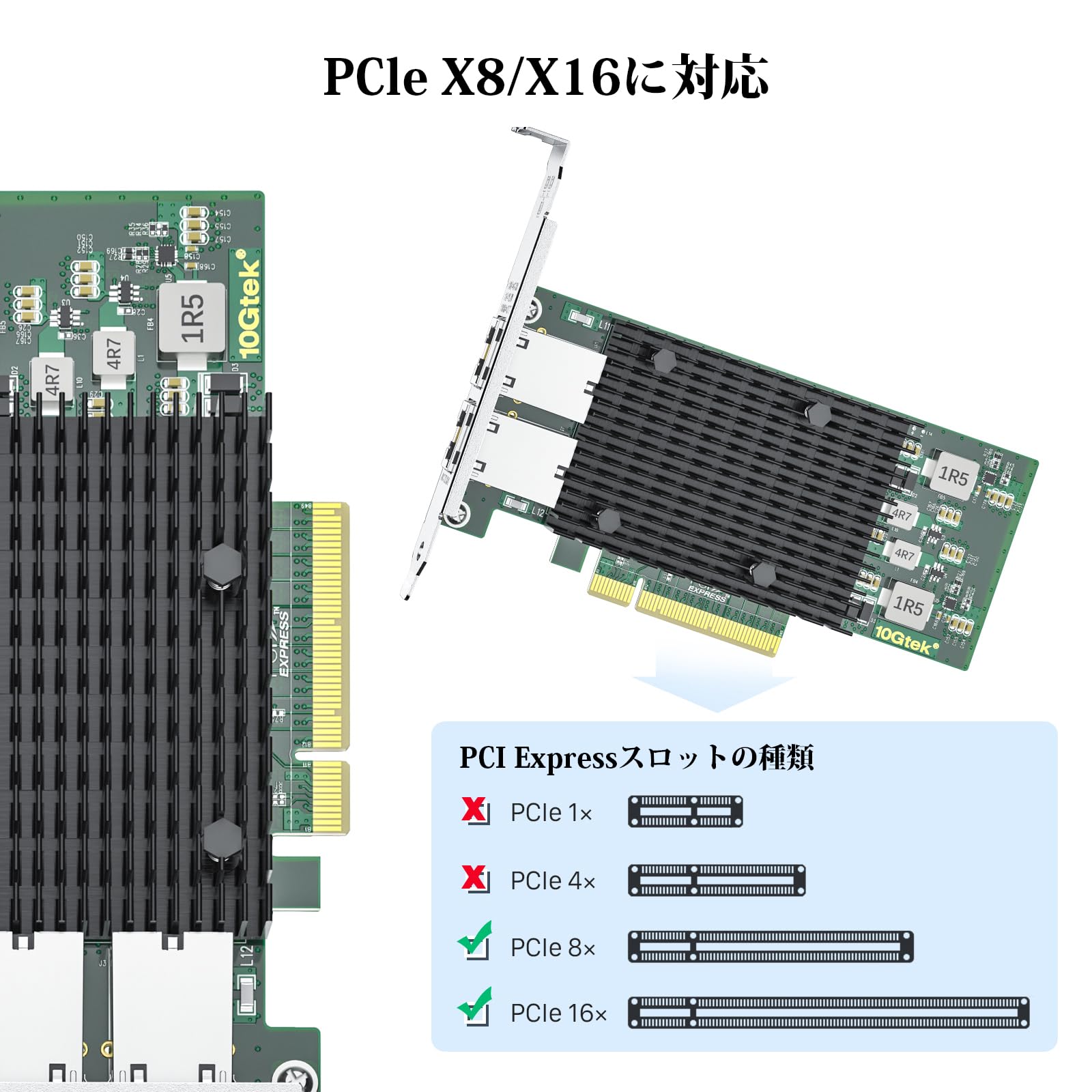 10Gtek 10Gネットワークカード Intel X540-T2 純正ボード（チップ）実装, デュアルRJ45 ポート,10Gbase-T LANカード,PCI E2.1 X 8, PCサーバ用 3