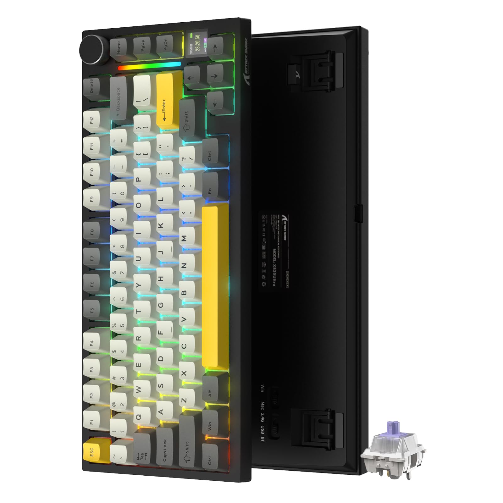 ATTACK SHARK X820Ultra ゲーミングキーボード ギフトスイッチ ブランド 3WAY接続 無線 有線 Bluetooth ワイヤレス 低遅延 ノブ付きTFTスマートディスプレイ テンキーレス 英字配列 ガスケットマウント 4000mAh