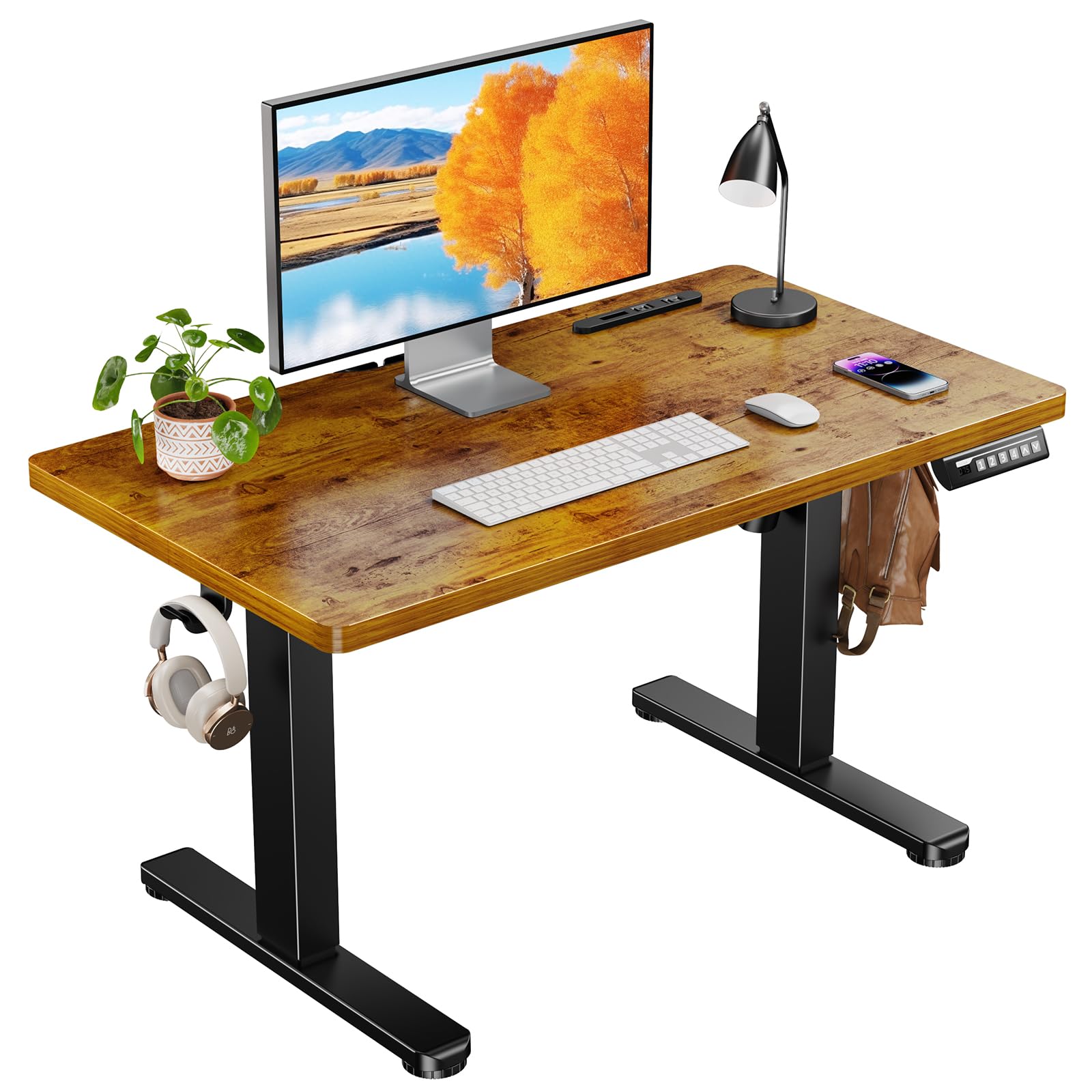 ErGear 電動昇降式デスク ロータイプ 高さ48-72cm コンセント&USBポート付き ローデスク 座椅子机 4パターン高さメモリー機能 静音 収納フック付き 小さめ パソコンデスク テーブル 電動机 ゲーミングデスク【幅90 x 奥行き50 x 高