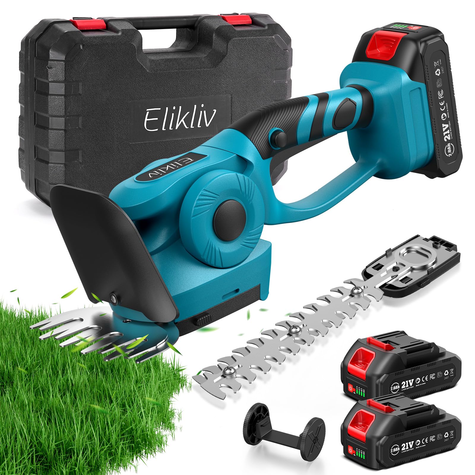 Elikliv 芝刈り機 電動 芝生バリカン 充電式ヘッジトリマー 剪定トリマー コードレス 1台2役 トリマー..