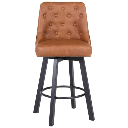 Youhauchair カウンターチェア 1脚 座面高66.5CM 360°回転式 バー椅子 フットレスト付き 撥水PUレザー メンテナンス簡単 耐荷重150KG キッチン島 リビングチェア 業務用 家庭用 職人技 ブラウン