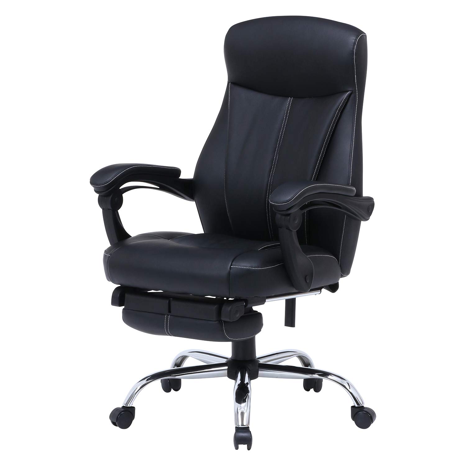 Rakuten - 不二貿易 オフィスチェア デスクチェア 幅69.5×奥行63×高さ105~113cm ブラック オットマン付き 無段階リクライニング 昇降式 合皮 ゼクス 15505