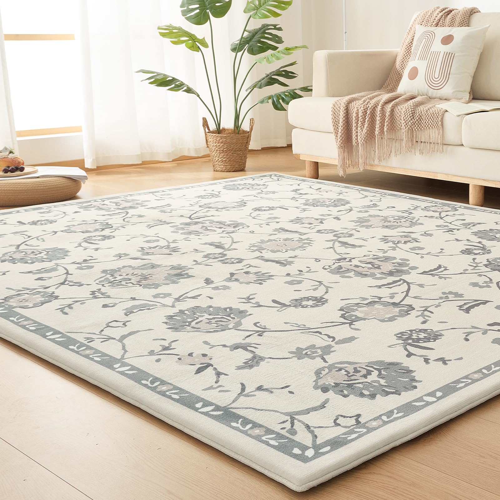 Rakuten - VK Living カーペット ラグ 極厚25mm ラグマット【新開発ミルクラフィネ生地】130×190cm ふわふわ肌ざわり 約1.5畳 抗菌防臭 北欧 厚手 防音 滑り止め 低ホルム 床暖房ホットカーペット対応 こたつ敷きマット 絨毯 レトロフラワー柄