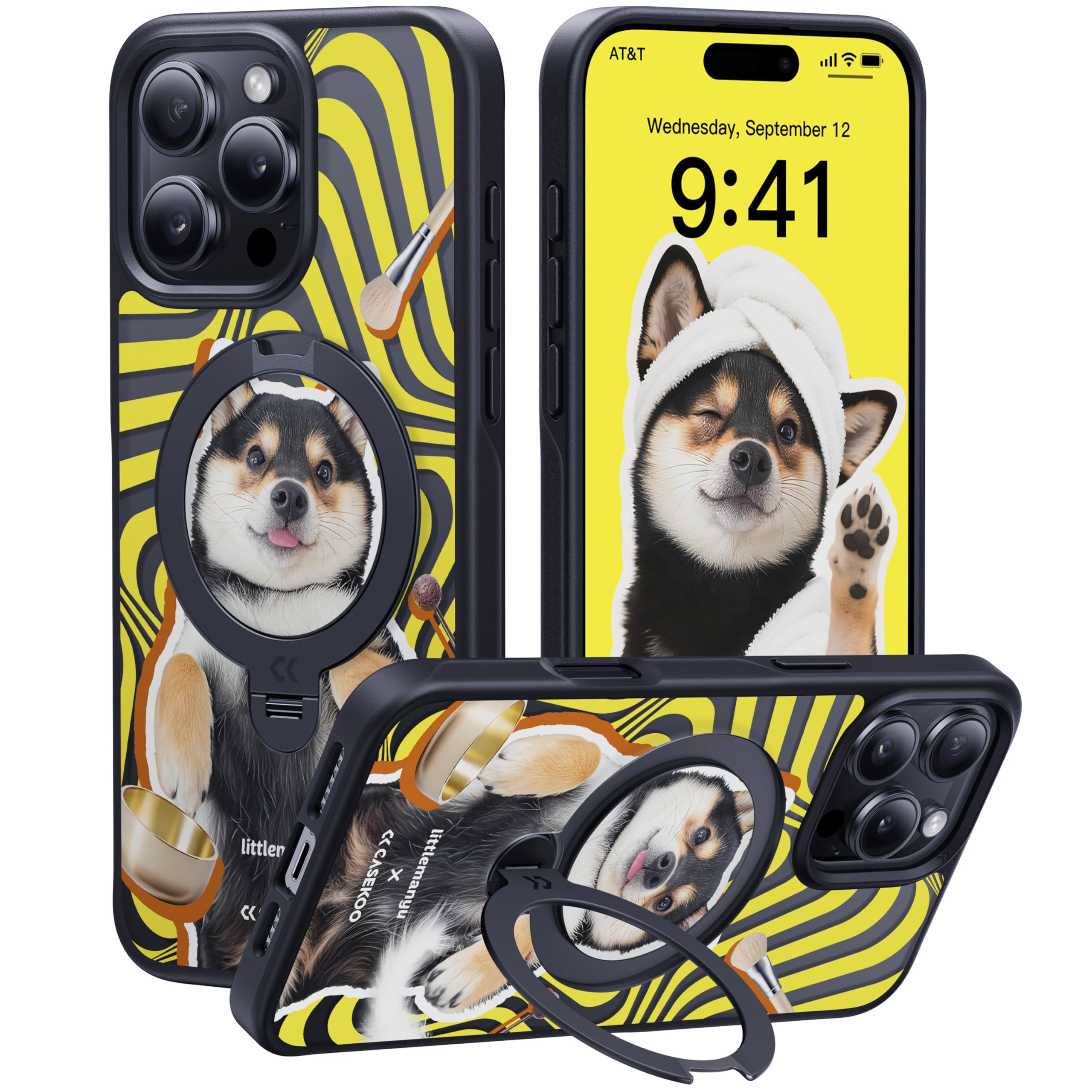 【透き通る上質感・定点360°回転】CASEKOO iPhone 16 Pro Max 用ケース 柴犬 犬好き 米軍MIL規格 フィット感 MagSafe対応 最大25W急速充電対応 横縦両立 角度自在 超強磁力 耐衝撃 高耐久性 ラップホール付き 指紋防