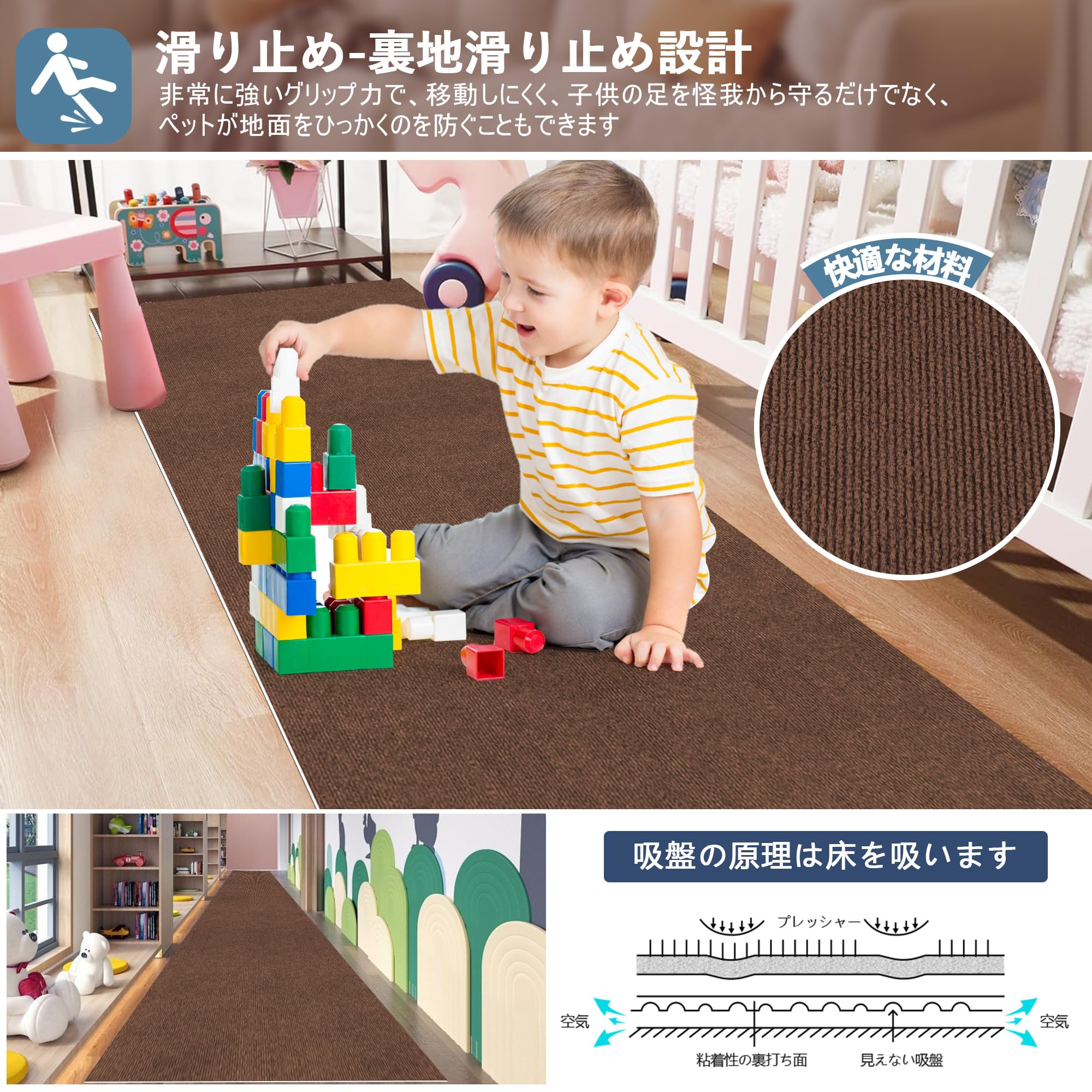 【 限定ブランド】YIDIHO 廊下敷き TPR ラグ 約80×600cm 厚さ4 mm ロングマット 階段マット 廊下マット 防音 ロールマット 無地 ペットカーペット 置くだけで吸着マット 玄関マット ロングカーペット 滑り止め ドアマット 床保護マッ