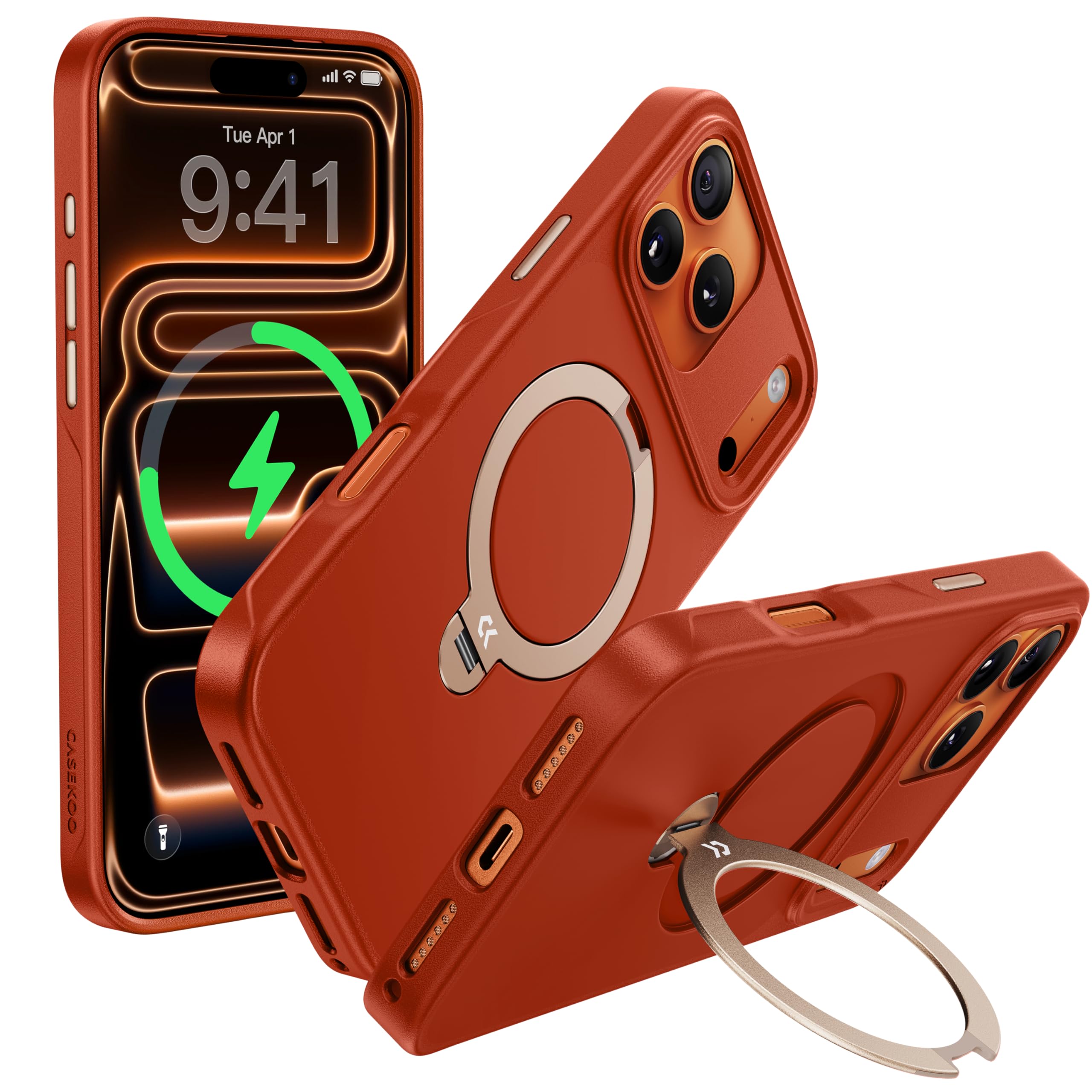 【2025新登場・機能美の極み】CASEKOO iPhone 17 Pro 用 ケース 高耐久 360度回転スタンド MagSafe対応 米軍MIL規格 360°全方向耐衝撃 横縦両立 耐衝撃 強磁力 滑り止め マット仕上げ 黄変防止 ワイヤレス充電対応