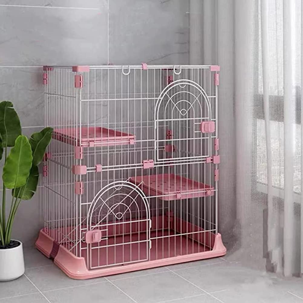 DINGHANG 猫 ケージ 3段 折りたたみ キャットケージ ドア付き 掃除しやすい 脱走防止 猫ケージ3段 横幅75cm×奥行47cm×高さ89cm ネコハウス 多段 組み替え自由 簡単組み ピンク