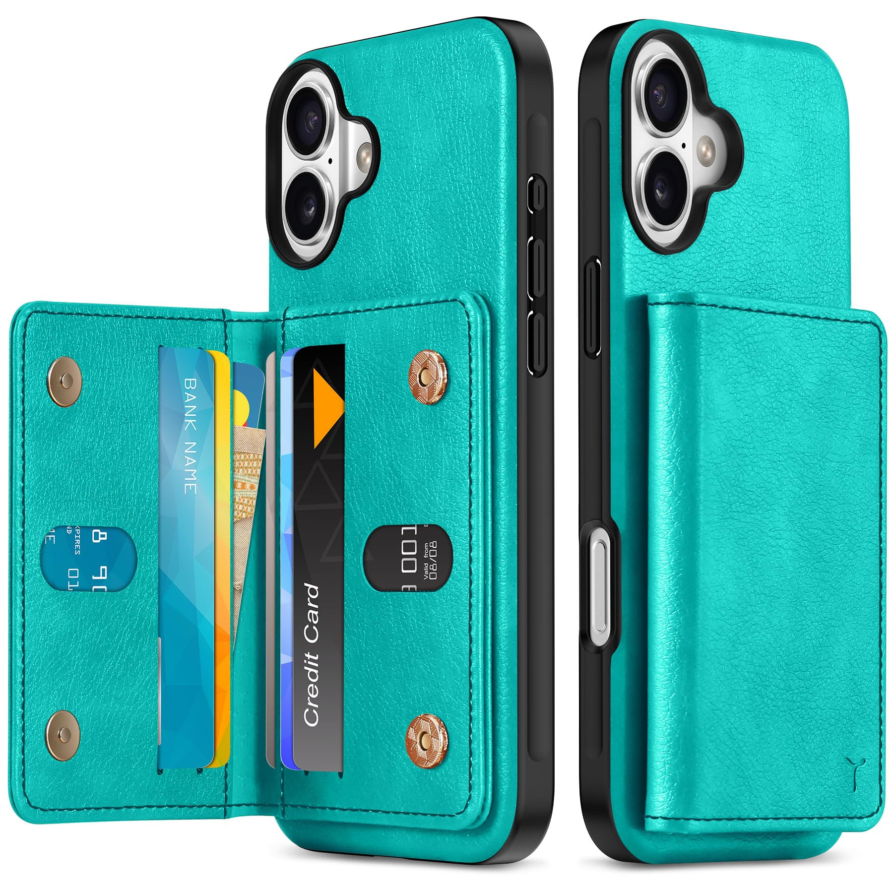TUCCH iPhone 16 Plus 対応 ケース 背面 手帳型 アイフォーン16プラスケース PUレザー [RFIDブロッキング] 6つポケット 取り外し不可 財布型 TPU素材 滑り止め 衝撃吸収 マグネット開閉 あいふぉん16プラス携帯カバー 背