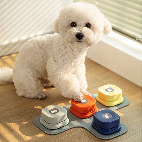MEWOOFUN 犬用 録音ボタン 会話ボタン 音声ボタン ベル コミュニケーション トレーニング しつけ訓練 ペット 知育 おもちゃ 4色セット 天然ゴムマット付き